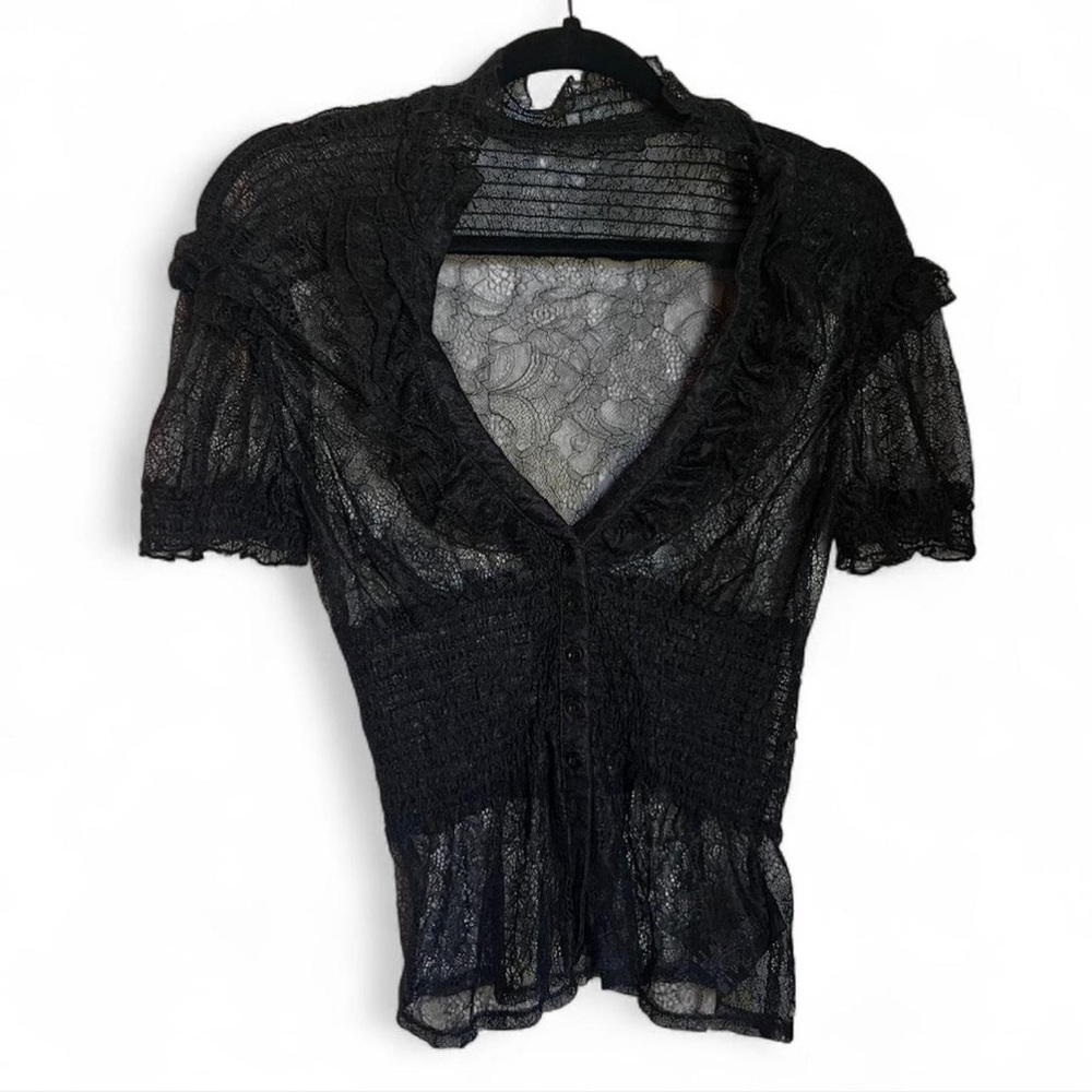 SOLD Y2K Black Lace Short-Sleeve V-Neck Women's Top